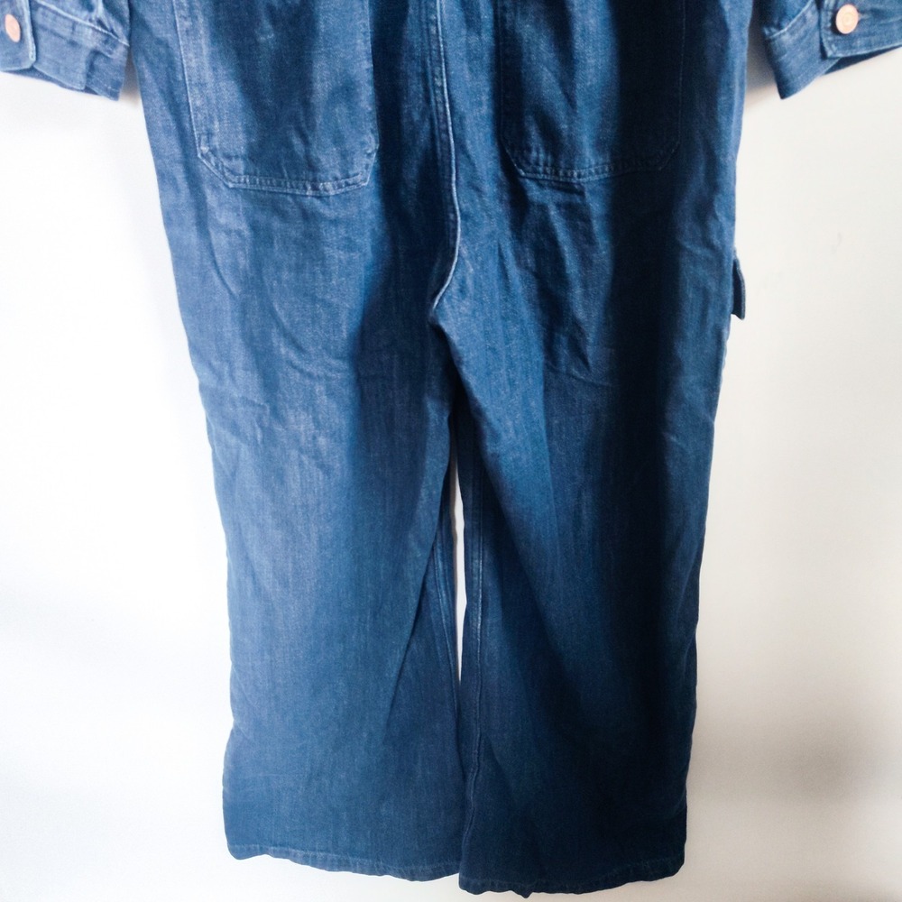 New Gap Jumpsuit Size 10 Denim Cargo Wide Leg Dark Blue Long Sleeve Full Zip NWT - Picture 13 of 16